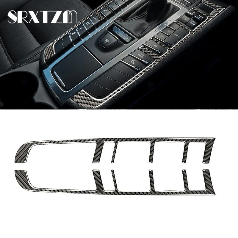 2Pcs Panel Sticker Heat-resistant Durable Carbon Fiber Central Gear Shift Panel Trim Cover for Porsche Macan 2014-2021