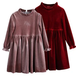 Kids Winter Long-Sleeve Dresses Age For 4-14 Yrs Teenage Girl Velvet Elegant Evening Party Gown Spring School Child Clothes