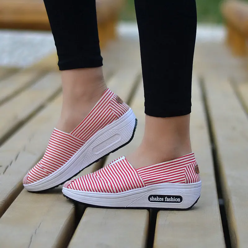 Women Casual Platform canvas Sneakers Harajuku Flats Thick Sole Wedge Loafers driving Height Increasing Walking shoes rtg5