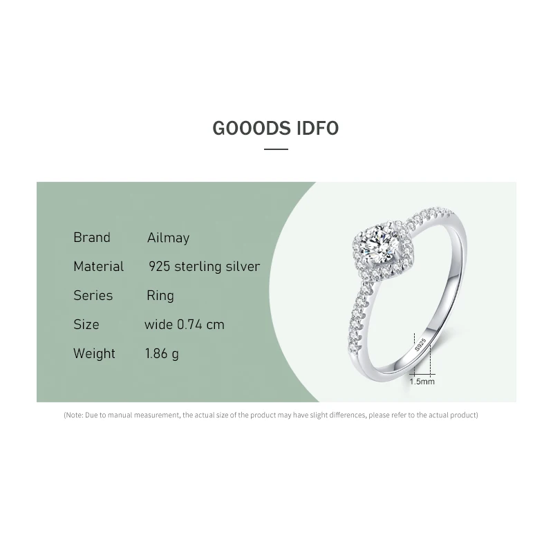 Ailmay Real 925 Sterling Silver Luxury Princess Square Bag AAAAA CZ anello per dito per donna gioielli da sposa romantici