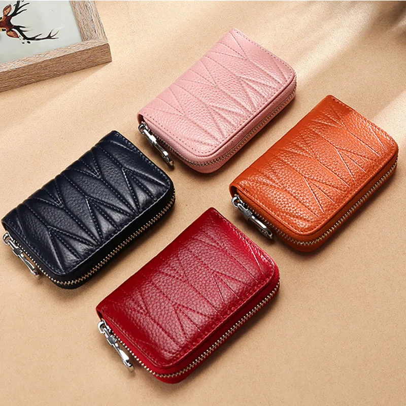 Quilting Ladies Card Holder Genuine Leather Women Business Card Holder Fashion Design Credit Cardholder Men Casual ID Holder