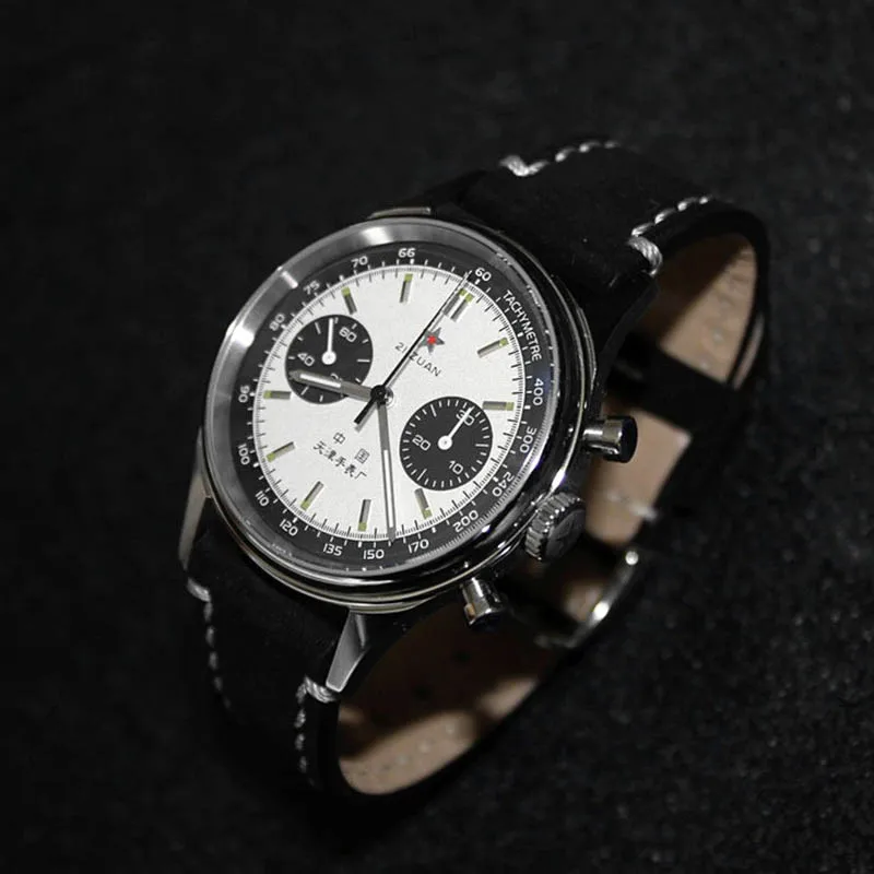 Orologio meccanico moda uomo 40mm cronografo pilota quadrante Panda Tianjin ST1901 avvolgimento manuale orologio da polso zaffiro luminoso maschile