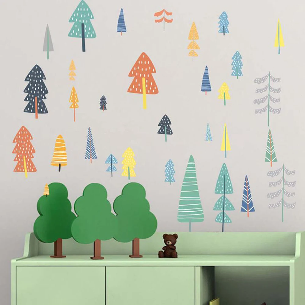 INS Nordic Style Forest Tree Wall Sticker Decals, Vinyl Wall Stickers for Kids Room Decoration, Modern Wall Decor