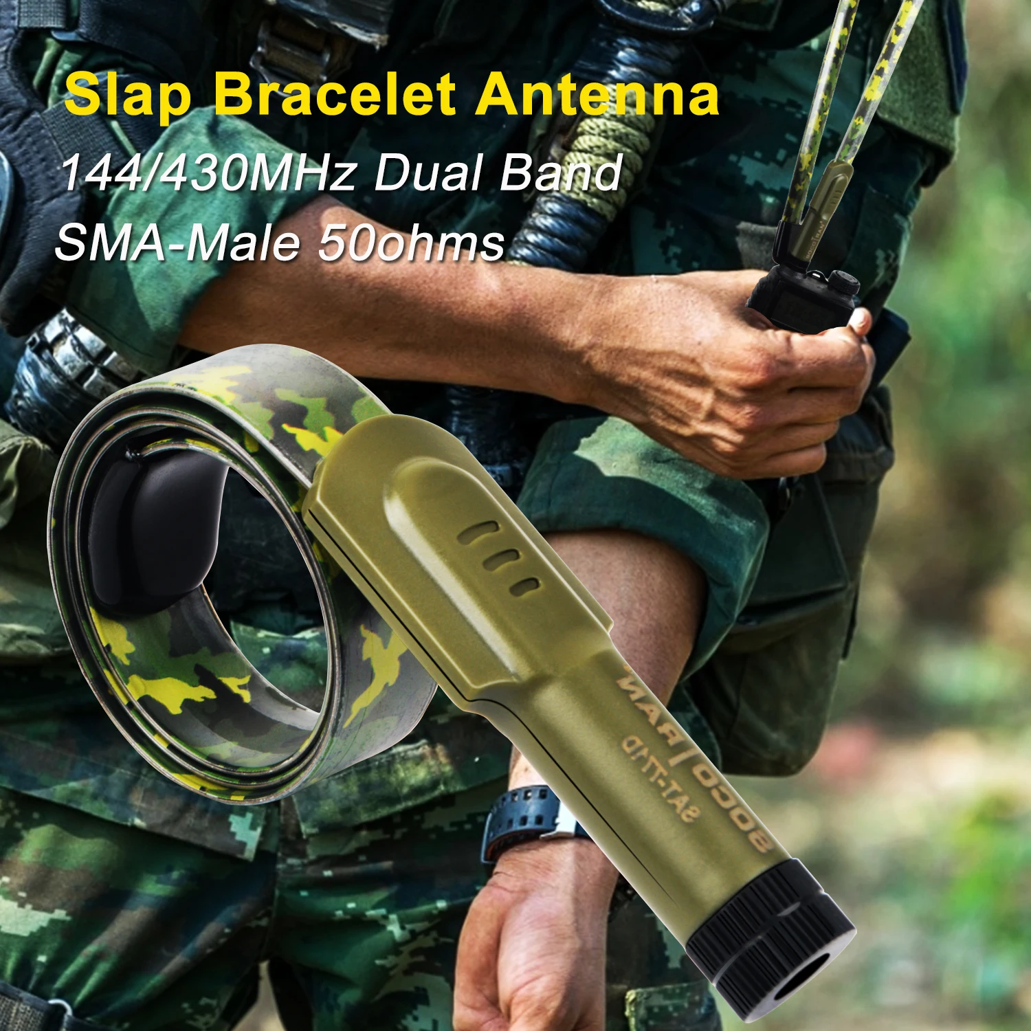 SOCOTRAN SMA ชาย Dual Band VHF/UHF เสาอากาศ CS ยุทธวิธีแบบพับได้50ซม.19.7นิ้วเสาอากาศสำหรับ TYT MD-UV380 YAESU VX-6R