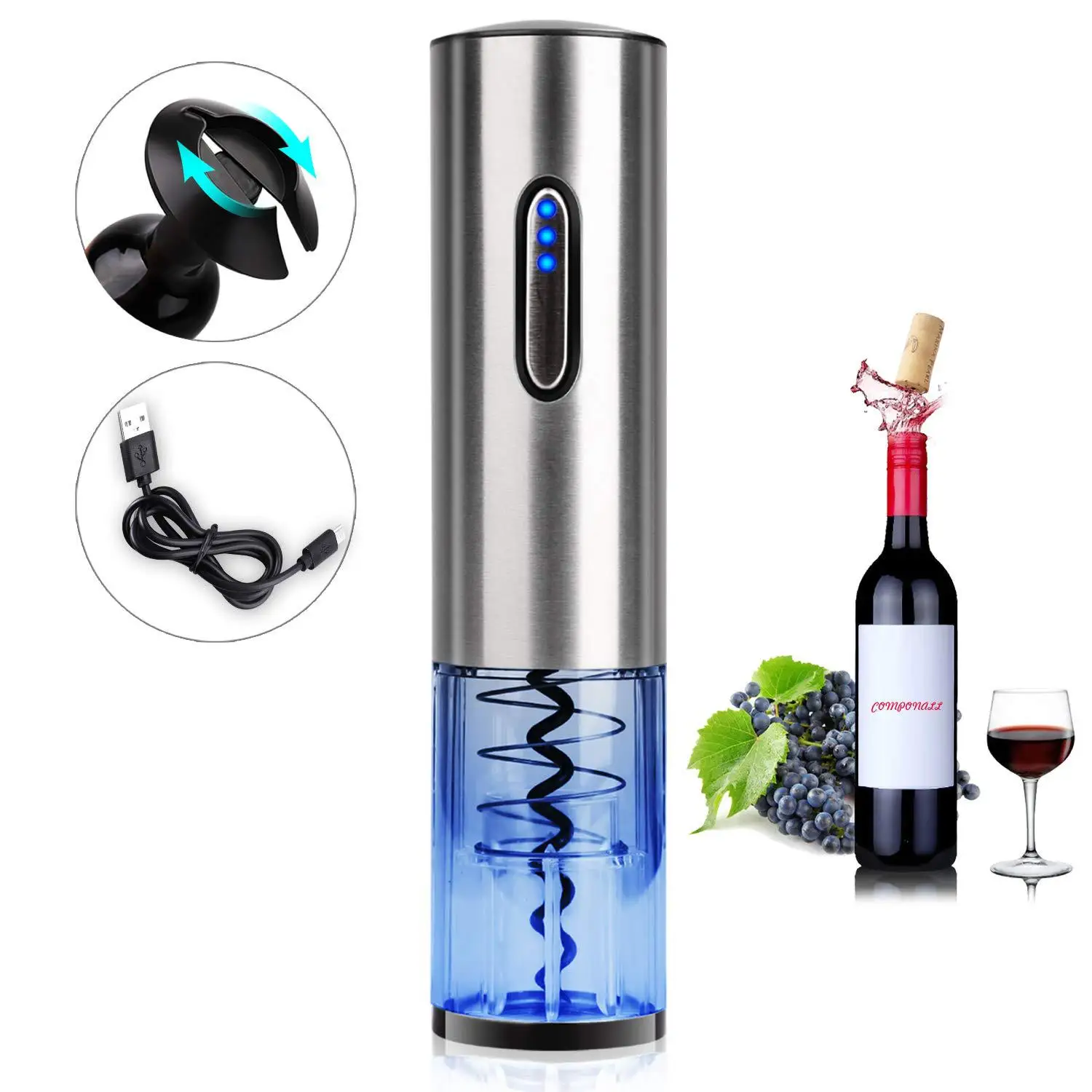 

Electric Wine Opener, Automatic Wine Bottle Corkscrew Opener with Foil Cutter,Wine Stopper,Olecranon Wine Pourer, Rechargeable