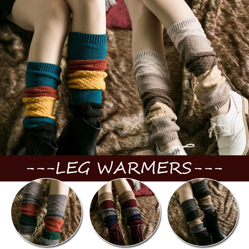 Japanese Hosiery Girls Winter Warm Thicken Leg Warmers Gothic Hip-hop Rock Pile Socks Wool Knitting Leg Protector Boot Covers