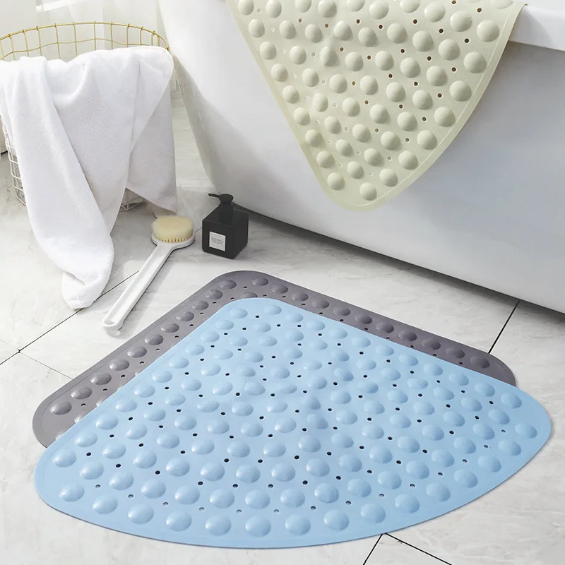 Bathroom Corner Shower Mat Sector Bath Mat Anti Slip No Smell Triangle Stand Up Bathmats Machine Washable Suction Cup Drain Hole