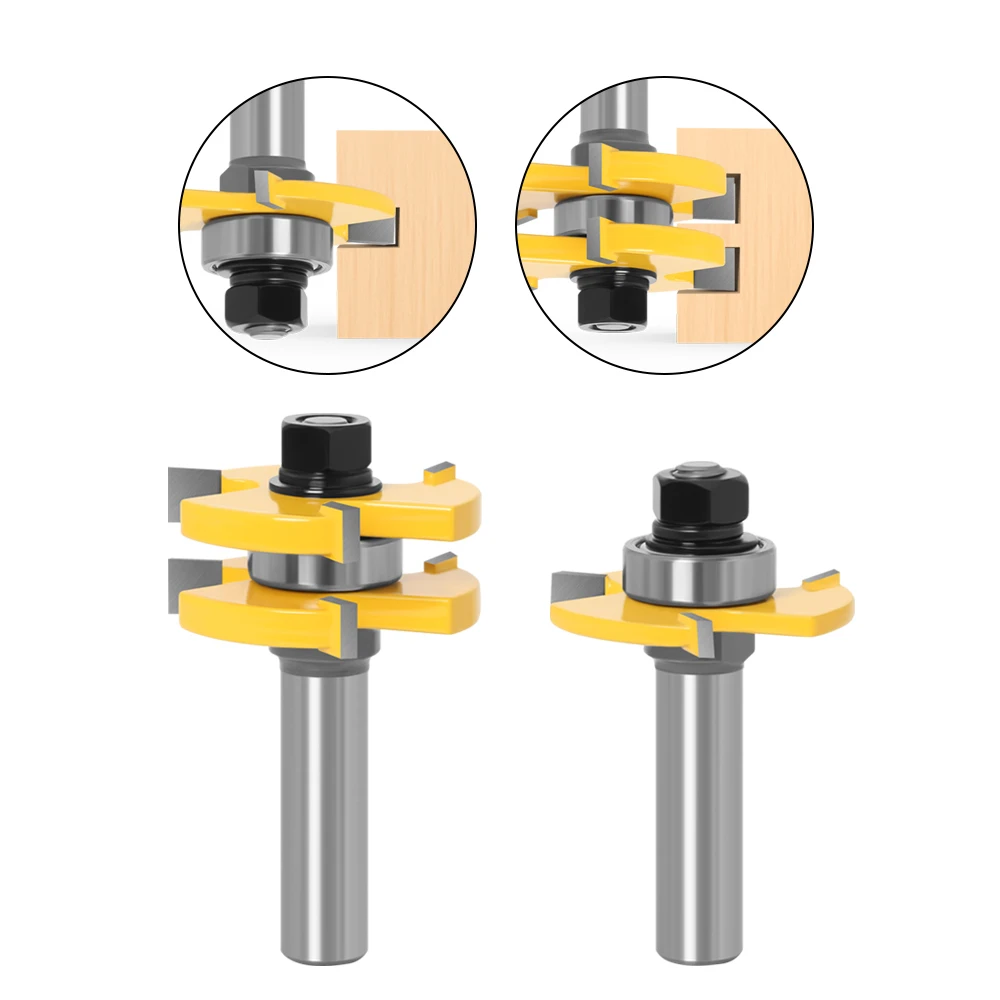 2pcs 8mm 12mm 1/2in shank Joint Assemble Router Bits Tongue & Groove T-Slot Milling Cutter for Wood Woodwork Cutting Tools