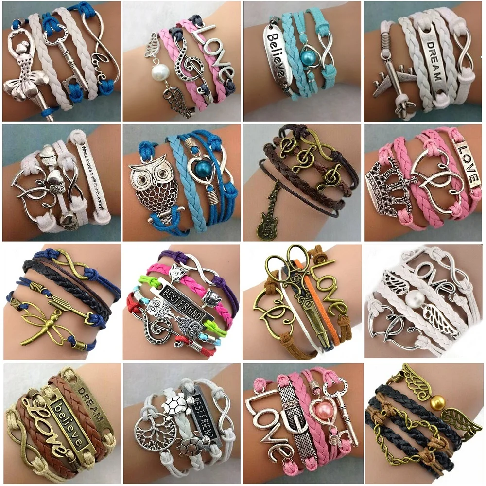 

Wholesale 30PCs/Lot Ladies Cuff Bracelets Handmade Copper Alloy PU Leather Friendship Bangle Party Gifts Fashion Jewelry