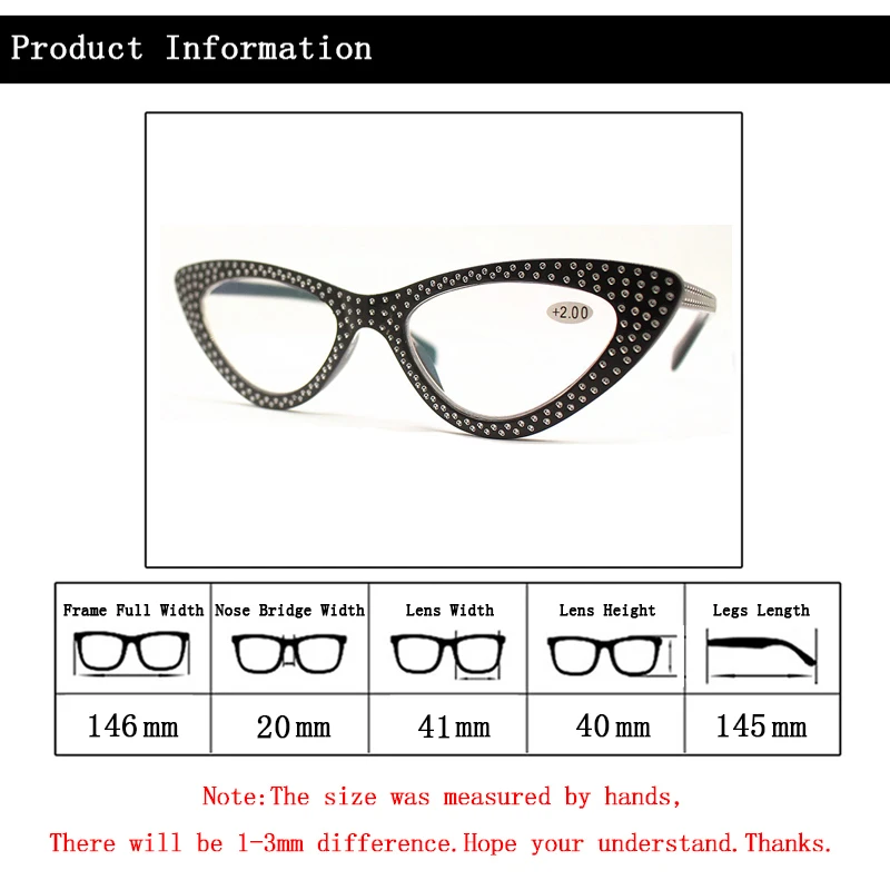 Women Fashion Diamond Cat Eye Reading Glasses magnifier Female Red Black Presbyopia Spectacles Hyperopia Eyeglasses +1.0~+3.5 L3 image 6