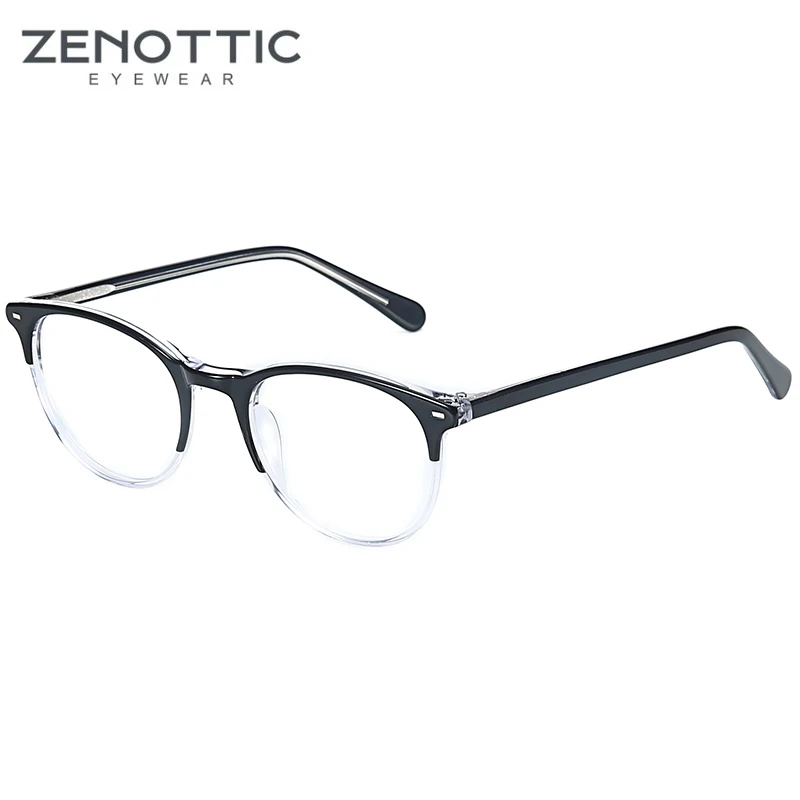 

ZENOTTIC Retro Acetate Round Glasses Frames Men Women Vintage Anti Blue Light Photochromic Lens Optical Prescription Eyeglasses