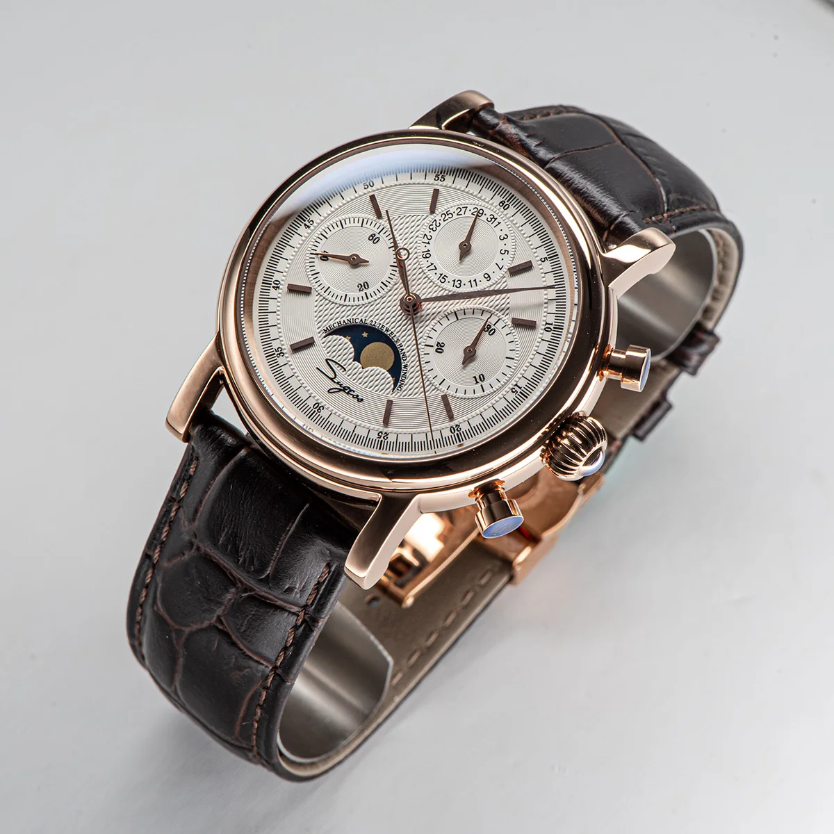 Sugess Pilot Chronograph Mechanical Watches Men Waterproof Original ST1908 Movement Moon Phase Calendar Wristwatch Swanneck 2022