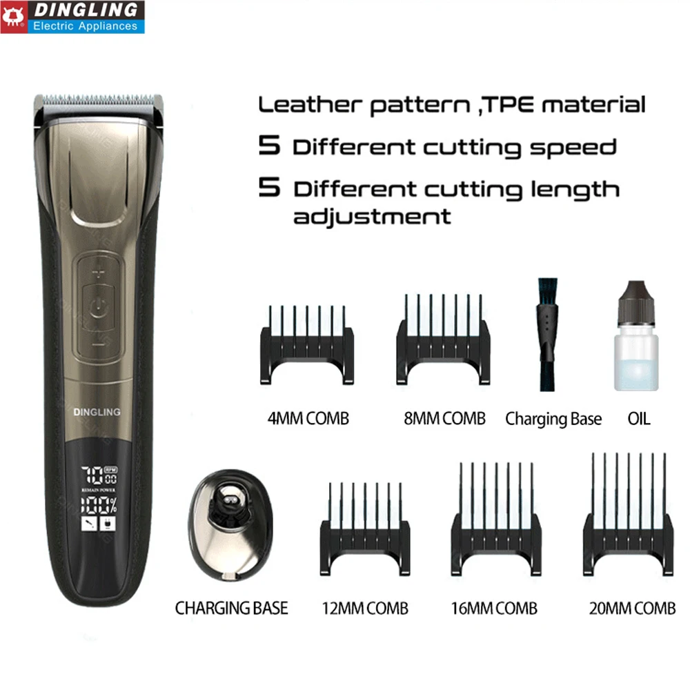 Kepala Pemotong Baja Halus Daya Kuat RF-912 Pemotong Rambut Kecepatan Variabel Listrik DingLing dengan Layar LED Dapat Dicuci Kebisingan Rendah