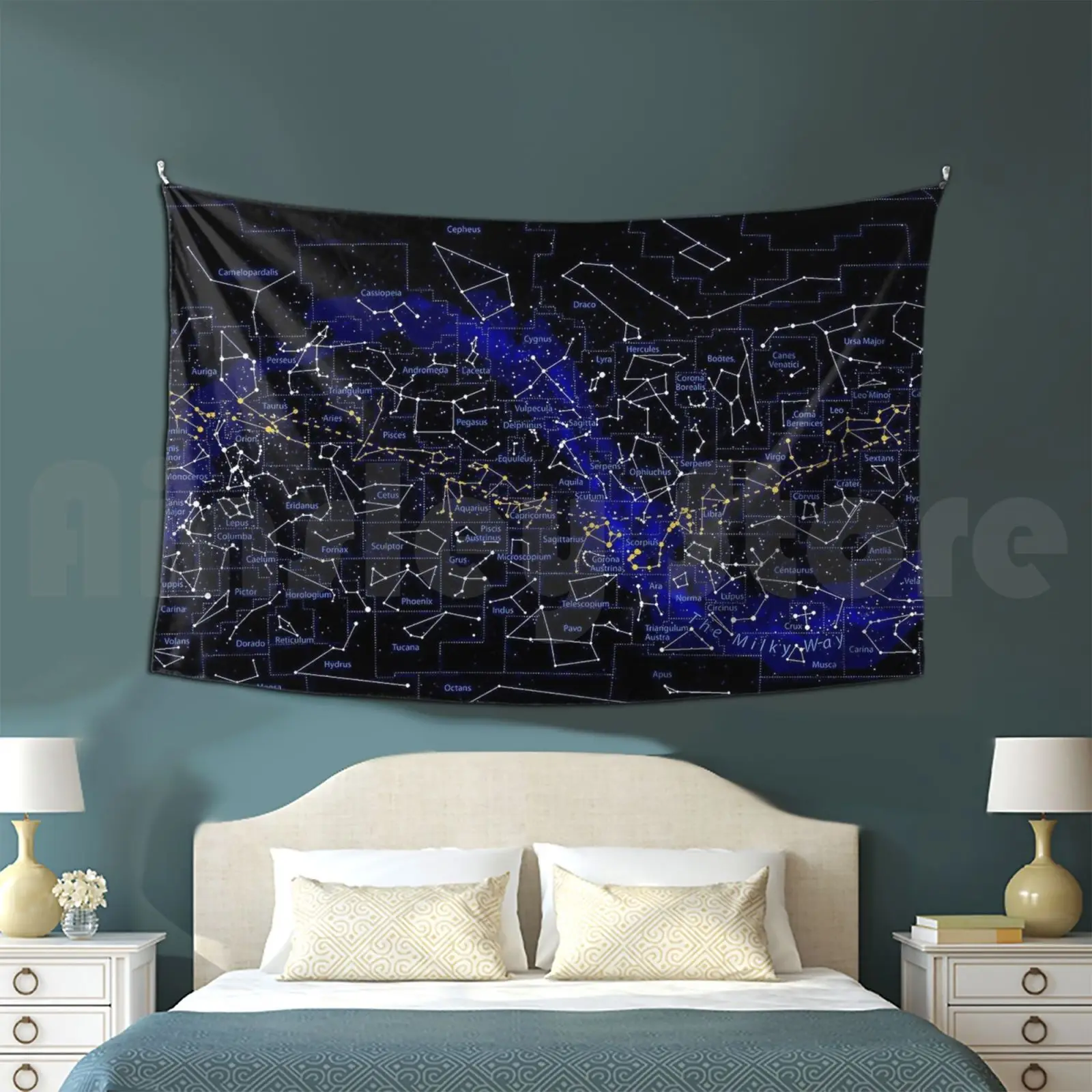 The Modern Western Night Sky Print Tapestry Background Wall Hanging Western Night Sky Stars Suns Comets Planets