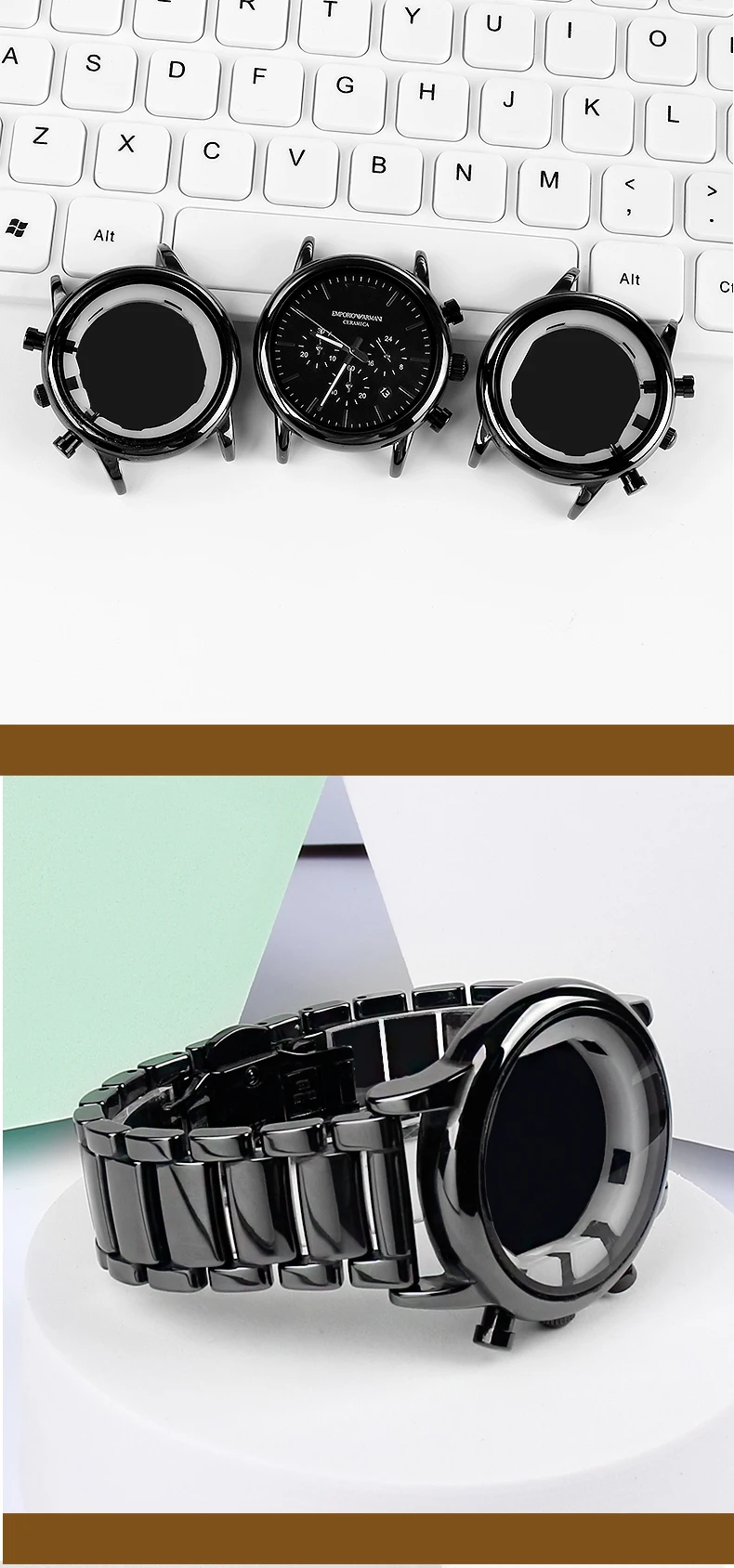 22mm Black High-Grade Bright Ceramic Strap Bracelet Watchbands for Armani Watch AR1507 AR1509/70002 AX7105 Ceramic Watch