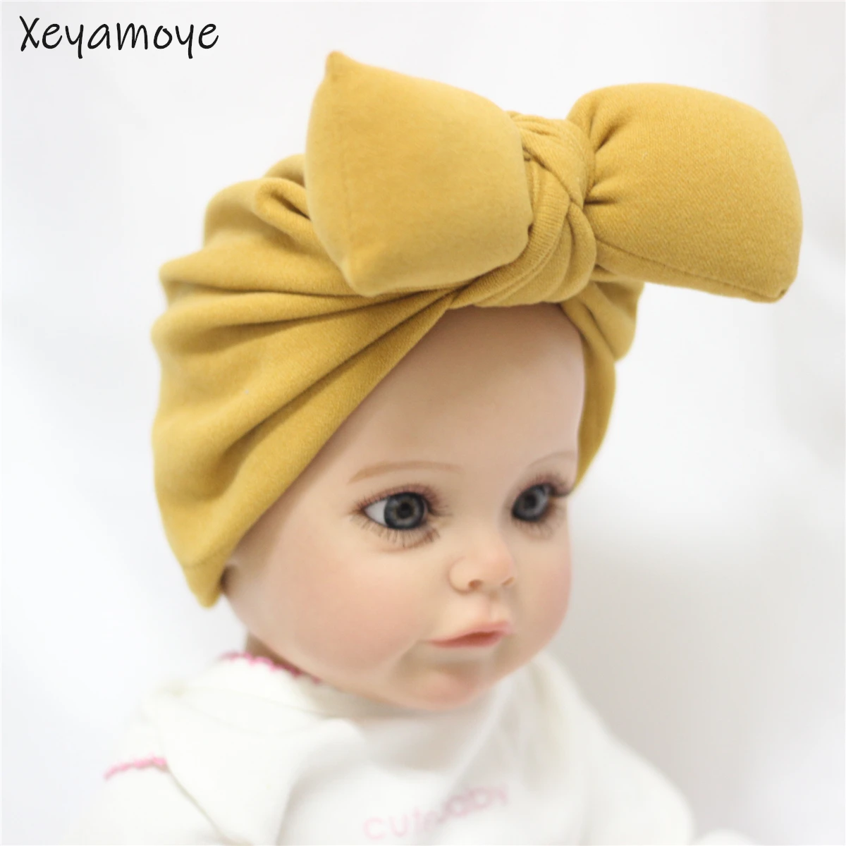 Cotton-filled Large Bow Newborn Turban Baby Bonnet Cap Solid Color Warm Infant Toddler Beanies Turban Head wrap Baby Accessories