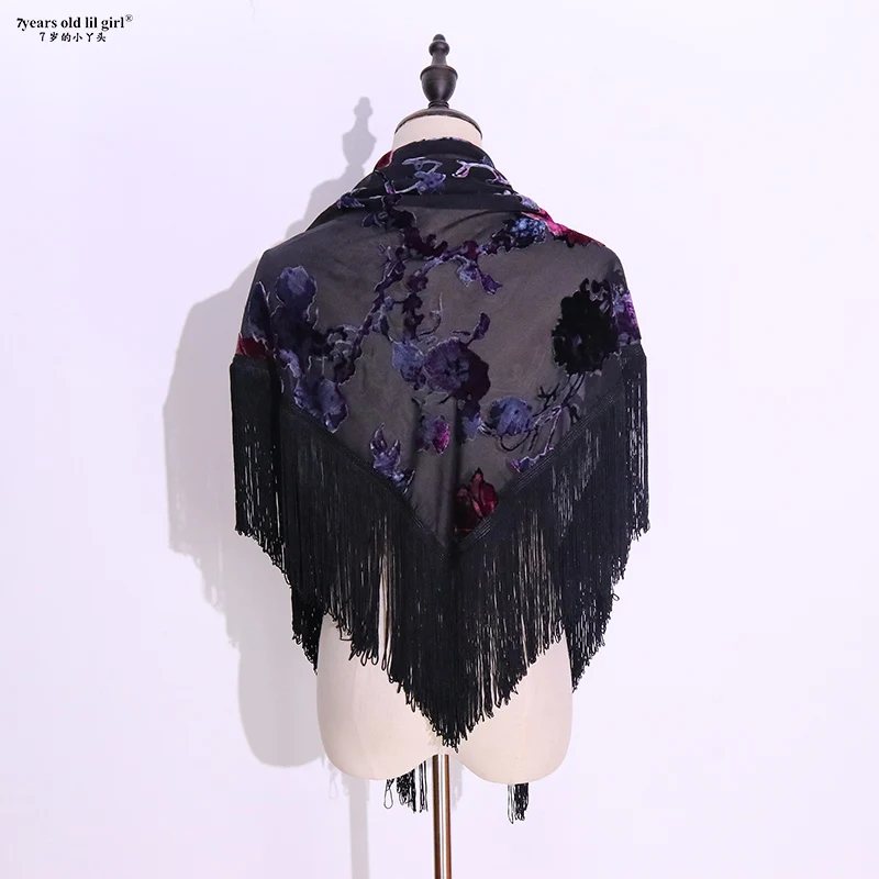 Flamenco Dance Hollow Out Three-Dimensional Jacquard Perspective True Velvet Shawl Crotch Twiel BK402