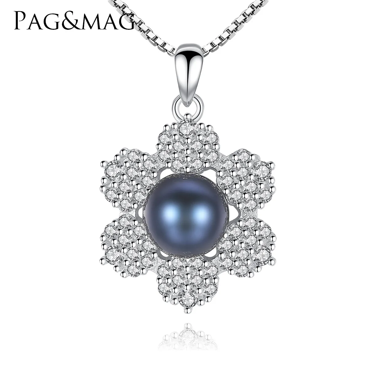 PAG&MAG S925 Sterling Silver Necklace Pendant Set with 3A Zircon Natural Freshwater Pearl Fashion Jewelry