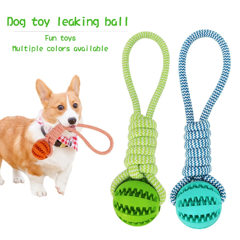 

Pet Soft Dog Toys Toy Funny Interactive Elasticity Ball Dog Chew Toy For Dog Tooth Clean Food Cotton Rope Knot Leak Food Ball