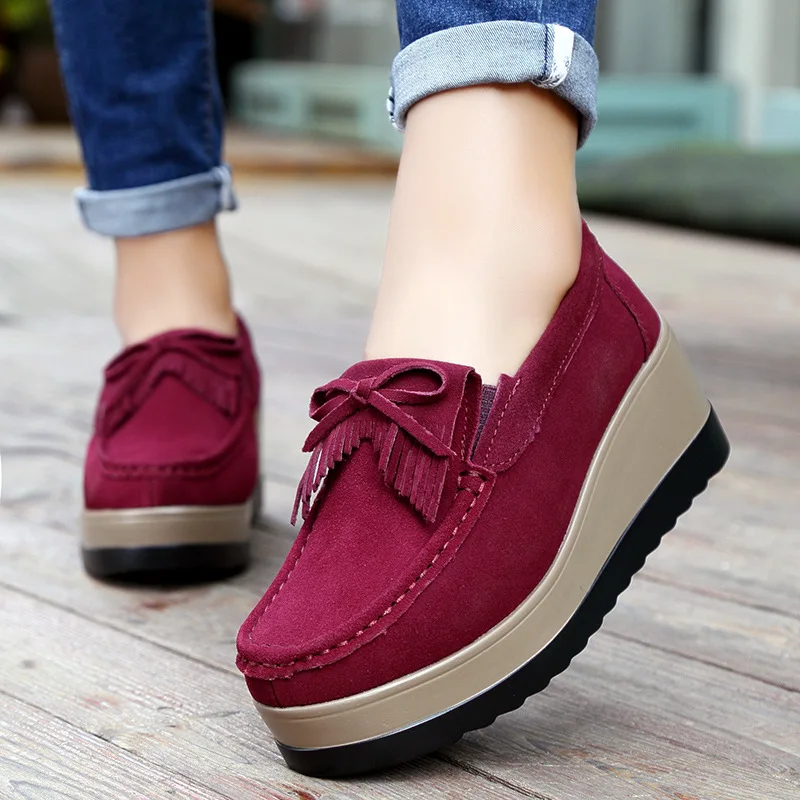 Autumn women platform shoes leather suede plush slip on sneakers chaussure femme tassel fringe loafers moccasins women shoes rty