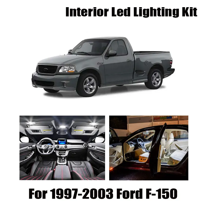 10 Bulbs White Interior LED Car Map Dome Light Kit Fit For 1997-2000 2001 2002 2003 Ford F-150 F150 Courtesy Step License Lamp