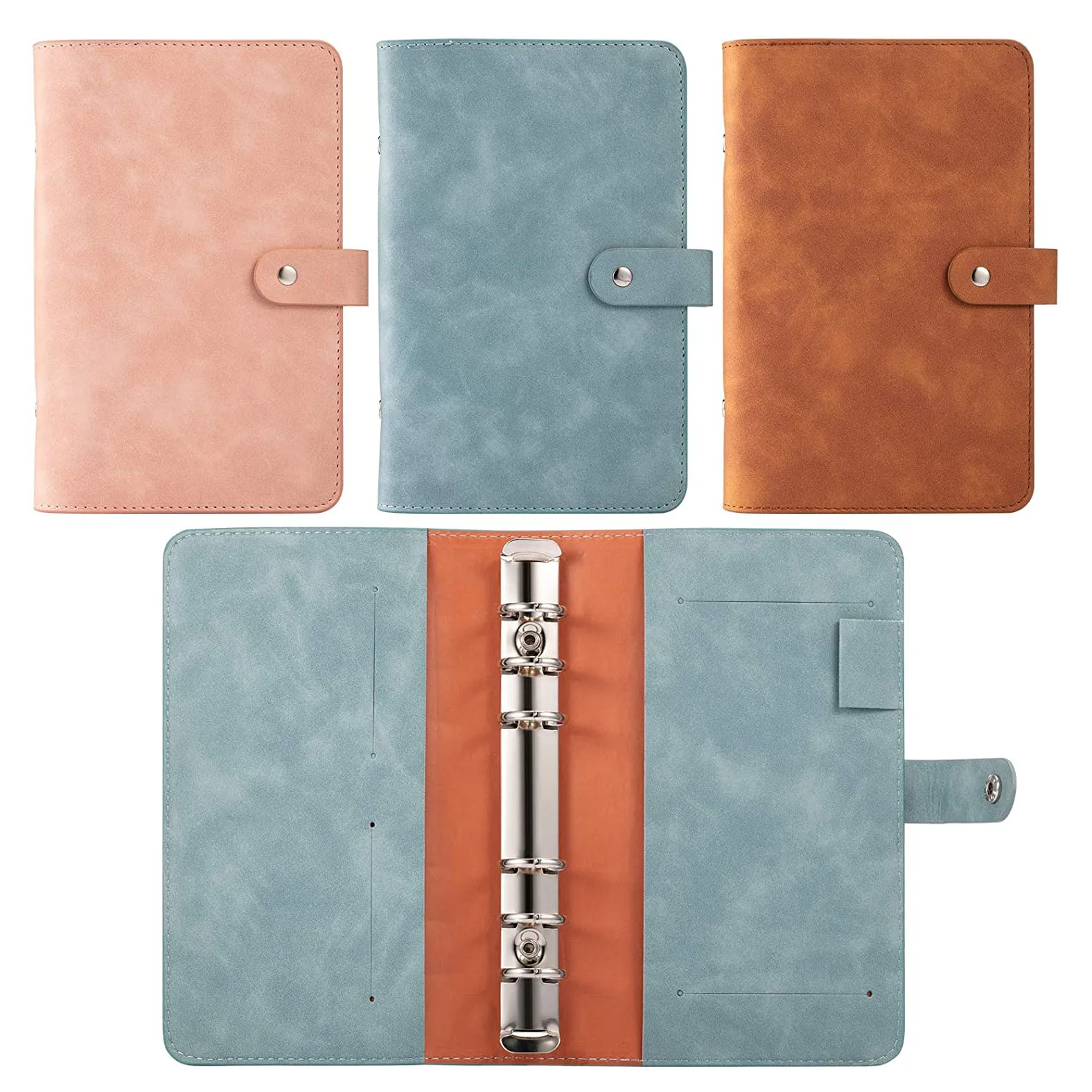 A5 PU Leather Binder Cover,Refillable 6 Ring Notebook for A5 Filler Paper Personal Planning Binder with Magnetic Buckle Closure