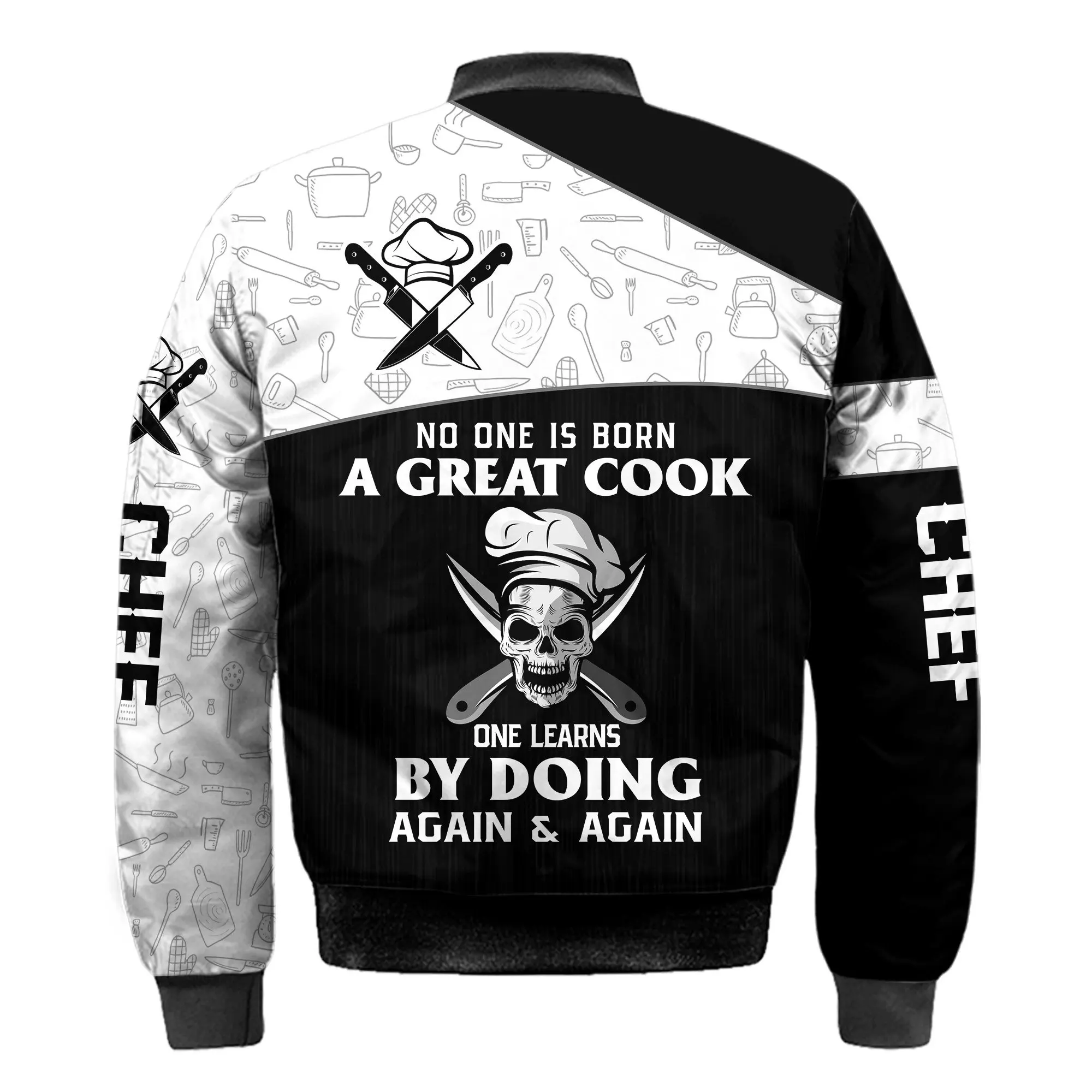 Men Fashion Bomber Skull Chef Pattern 3D All over Printed winter zipper Jacket casual unisex Harajuku Streetwear coat FX-04