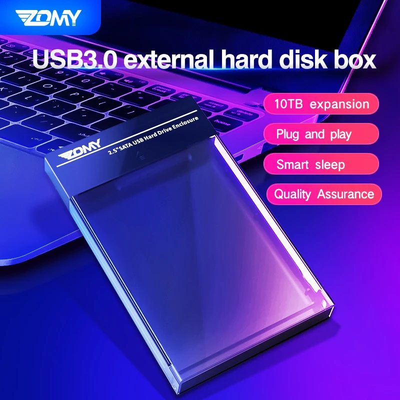 Zomy Black Portable HDD Enclosure 2.5'' SATA To USB 3.1 Transparent External Hard Drive Case Usb3.0 for Laptops Shell SSD Box