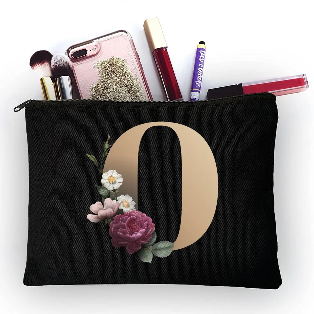 Trousse de maquillage à motif de lettres dorées pour filles, pocommuniste classiques, sacs de voyage, poudres, trousse à cosmétiques pour femmes