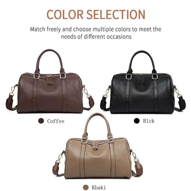 Boston Shape Genuine Leather Women Bag Solid Vintage Lady Leather Handbag Large Female Shoulder Crossbody Bag Cowhide Women Tote