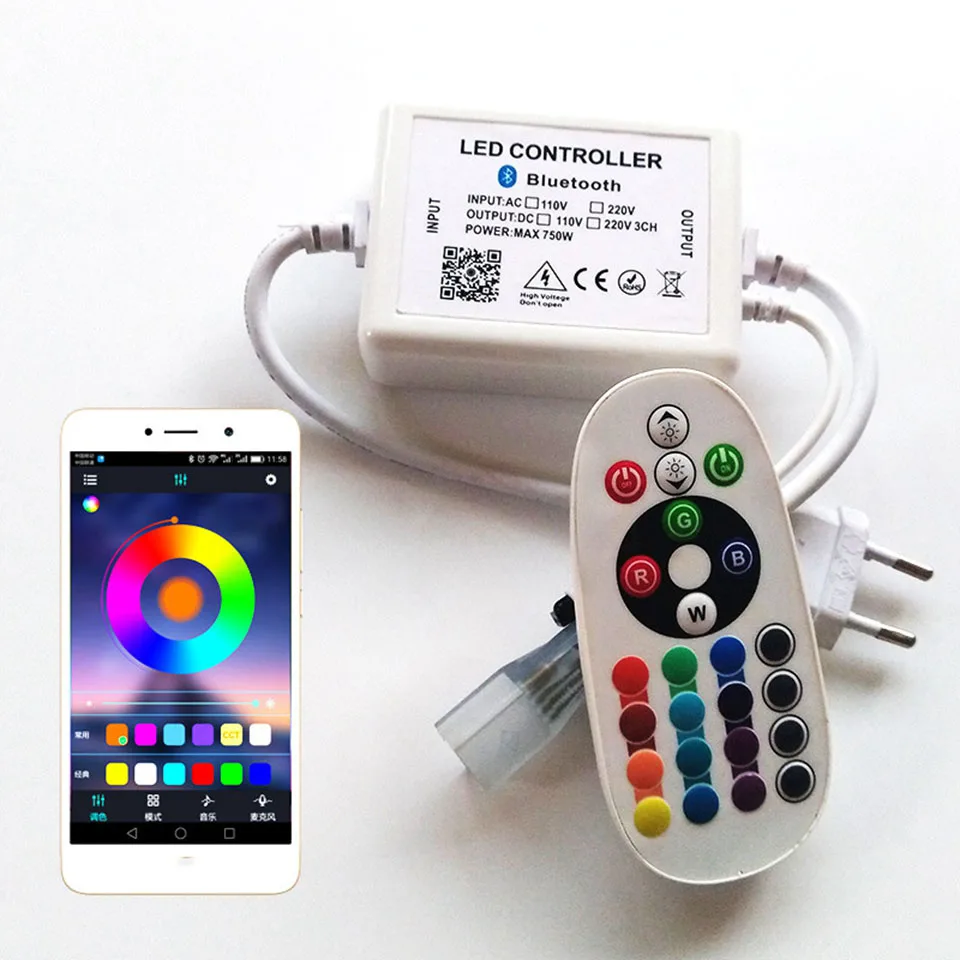 Bluetooth Controller For RGB LED Strip 220V 24 Keys Wireless IR LED Strip Controller For 96LEDs 120LEDs LED strip