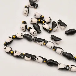 5pcs Hand Painted Animal Ceramic Beads For Jewelry Making Loose Spacer Penguin/Panda/Brown bear Ceramics Bead DIY Bracelet