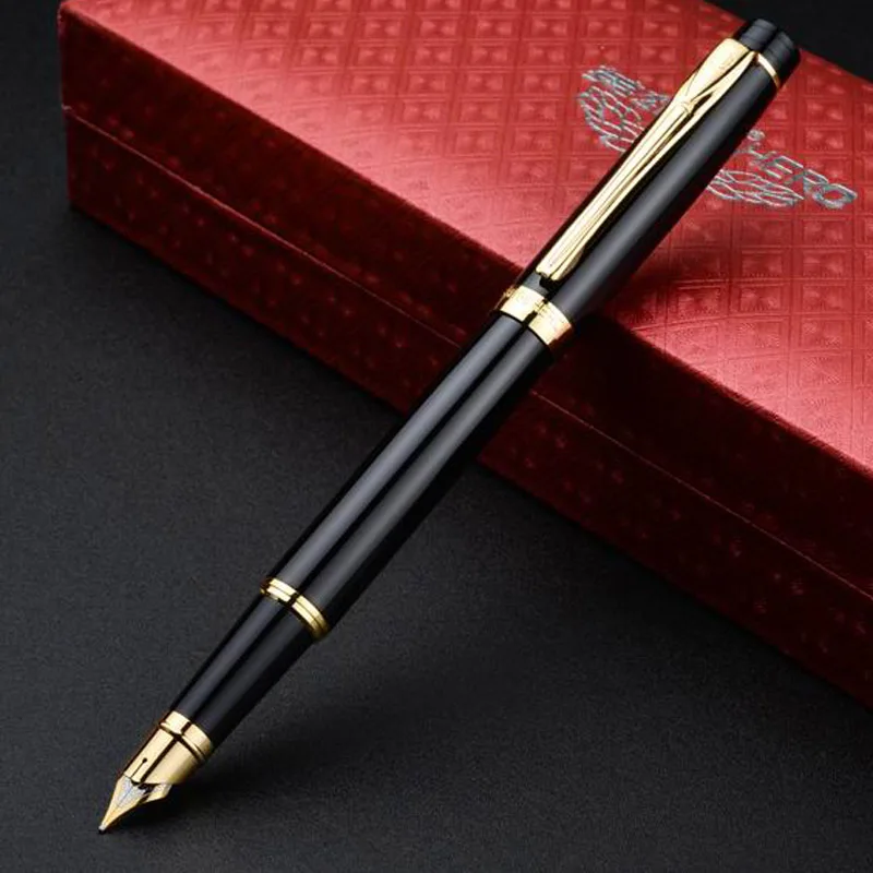 luxury High quality brand HERO 3802 gift Fountain Pen BLACK GOLDEN Retro Office supplies package nib elegante men ink pens