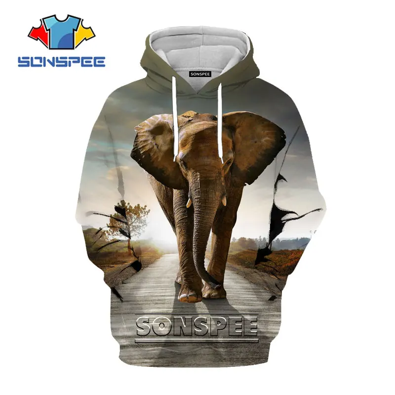 SONSPEE 3D Animal Elephant Hoodies Print Men's Sweatshirt Women Hoodie Harajuku Funny Face Pullover Sweatshirts Long Sleeve