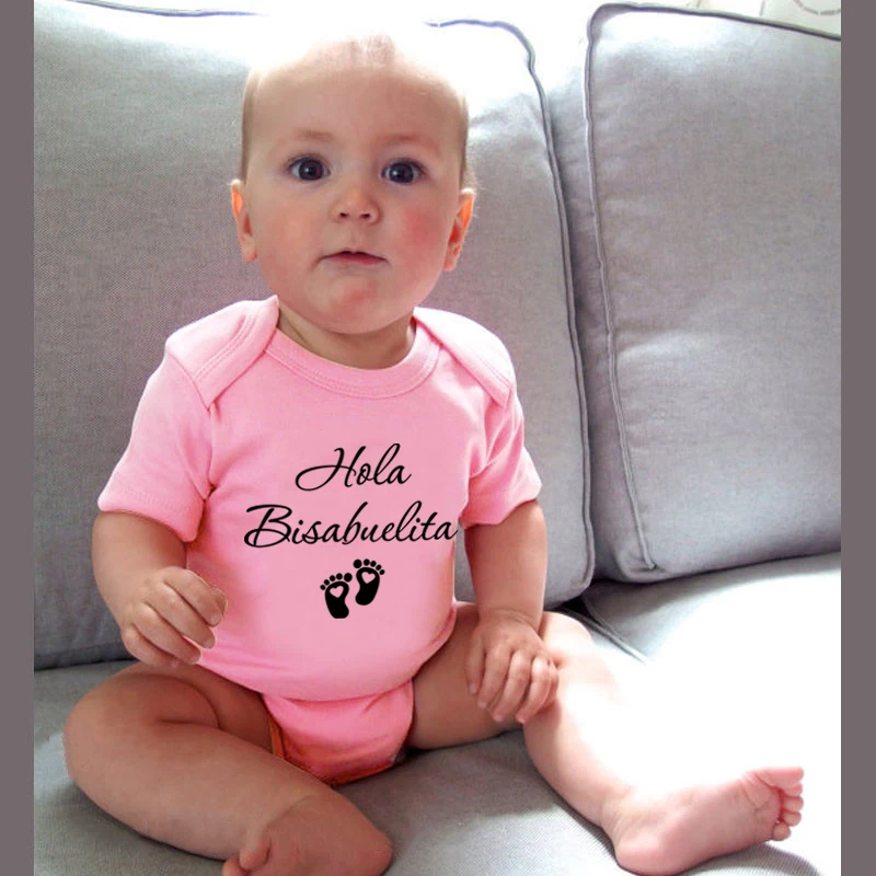 

Hola Bisabuelita Newborn Baby Bodysuits Cotton Boys Girls Short Sleeve Baby Announcement Jumpsuit Outfits Infant Ropa Clothes