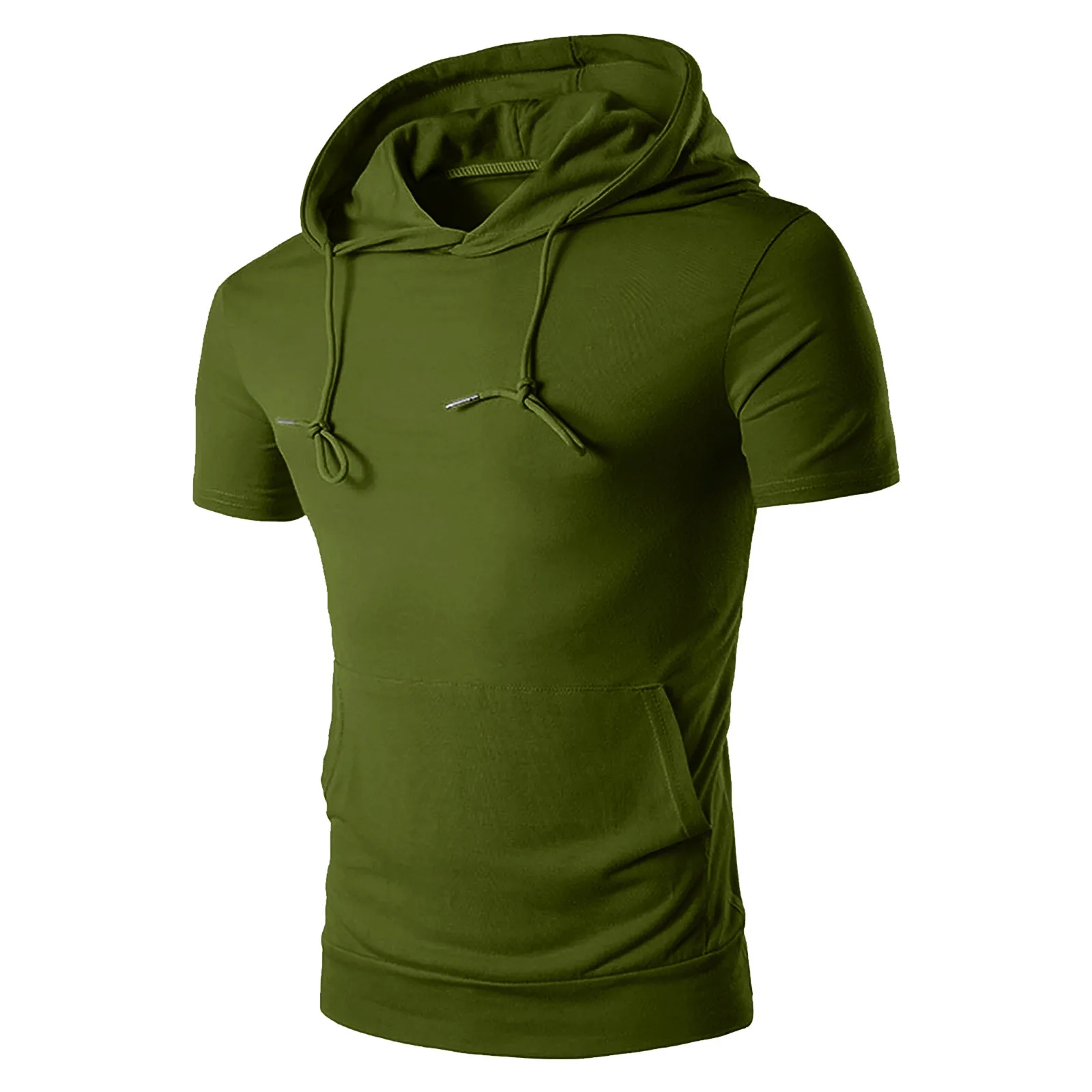 2024 Summer Sports Men Hooded T Shirt Solid Color Casual Loose o-neck T Shirt Slim Fit Tee Tops With Pocket Running Sweater Man