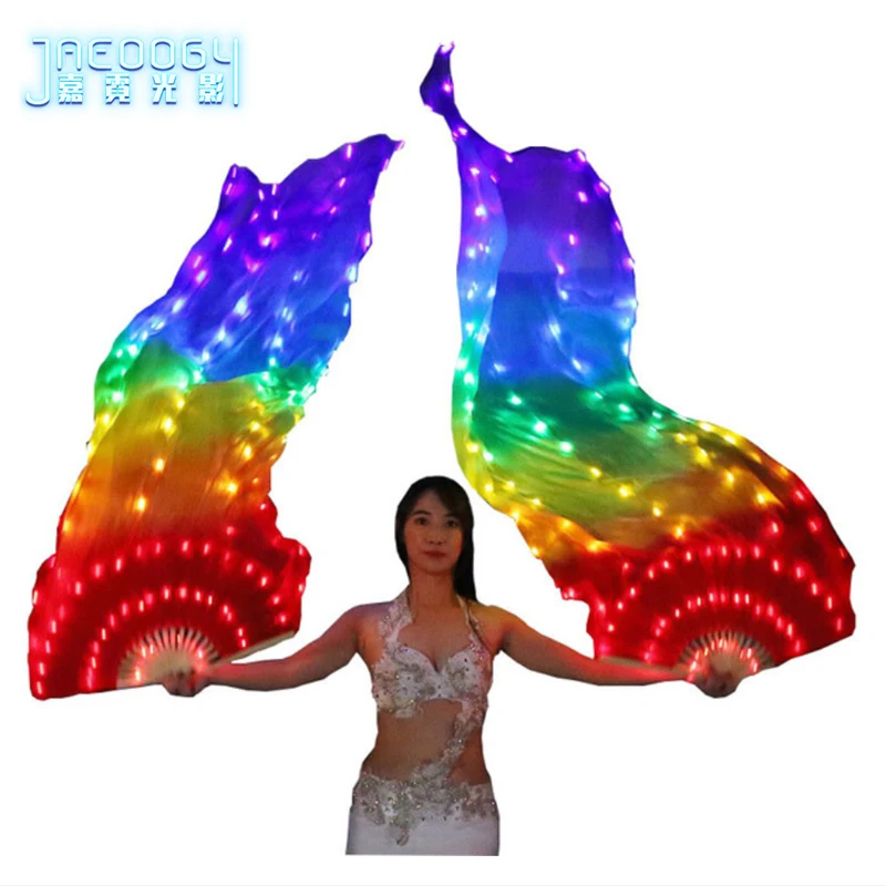 LED Belly Dancing Silk Veil for Stage Performance, Prop Light, Glowing Rainbow Fans