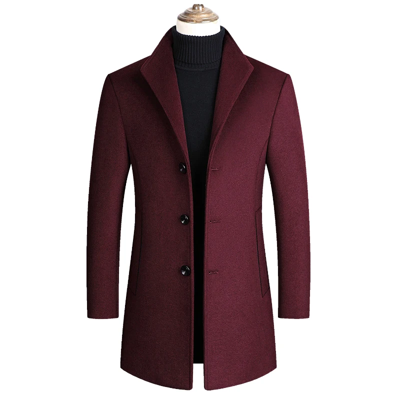 

Fad Spring Men Wool Blends Coats Trench Pea Coat New Solid Color High Quality Men's Wool Jacket Luxurious Brand Clothing