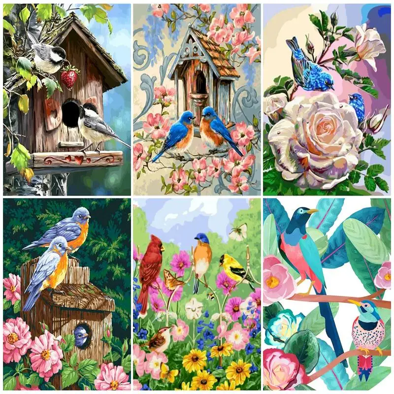 CHENISTORY DIY ภาพวาดสีน้ำมันโดยตัวเลขสำหรับผู้ใหญ่ Brids House ภาพโดยจำนวน60X75ซม.DIY ของขวัญตกแต่งบ้าน