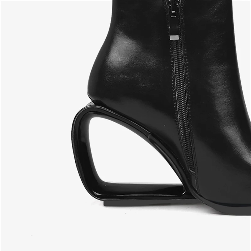 Square toe side zip 8cm high strange heel European concise all-match daily wear office advanced solid ankle boots HL397 MUYISEXI