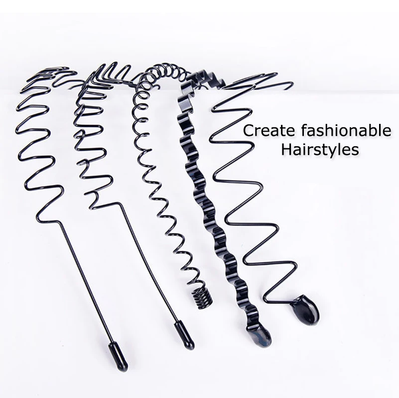 Fasce per Capelli in Metallo per Uomo e Donna, Unisex, Colore Nero Ondulato, Fascia per Capelli da Uomo con Clip a Cerchio, Accessori da Donna, Semplice Elastico Antiscivolo Ampio Copricapo