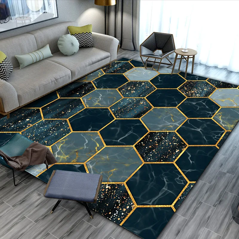 

Black gold marble modern luxury carpets for living room bedroom Area Rugs Nordic 3D Geometric printed carpet home sofa floor mat