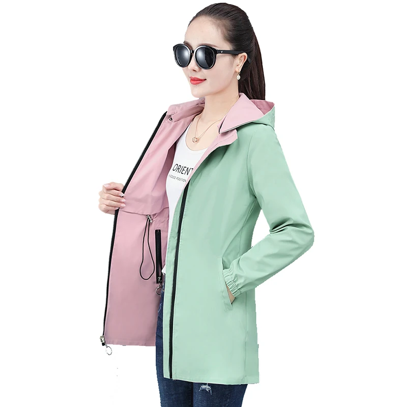 

Spring Autumn Coat Outerwear Women Long New Fashion Loose Double Sided Windbreaker Lady Oversize Hooded Thin Trench Coat Female