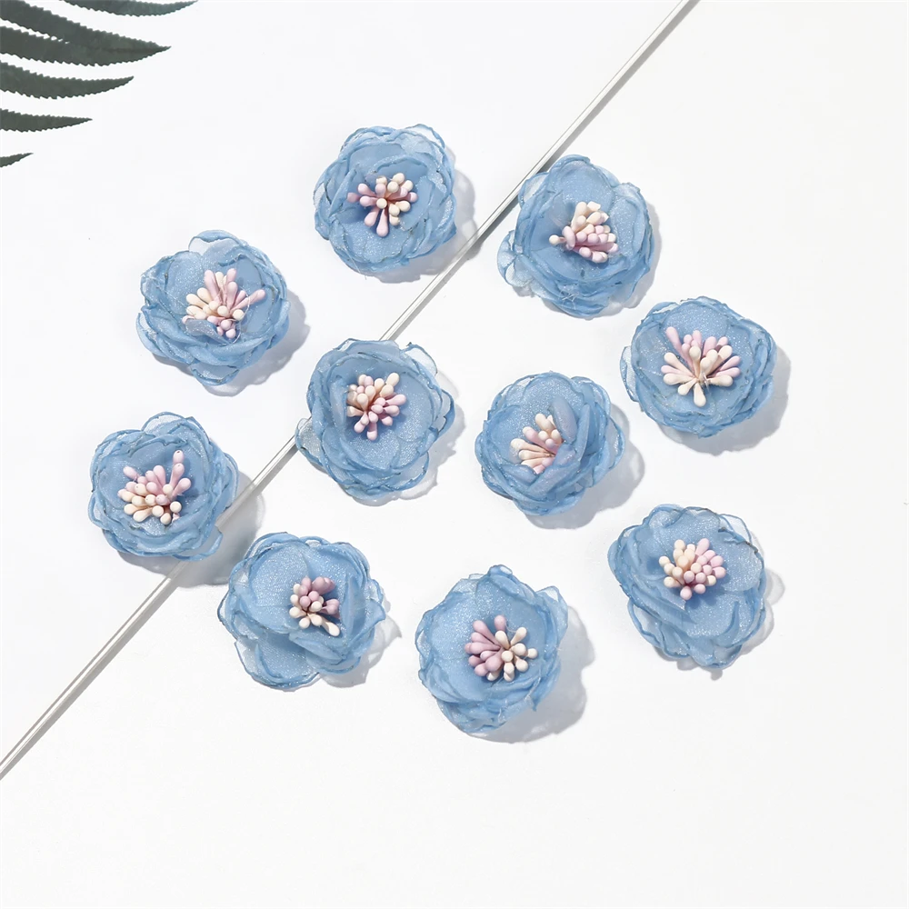 10PCS 3cm Mini Appliques di fiori di ciliegio in Chiffon morbido cucito per fascia fiori in tessuto rosa per accessori per forcine artigianali