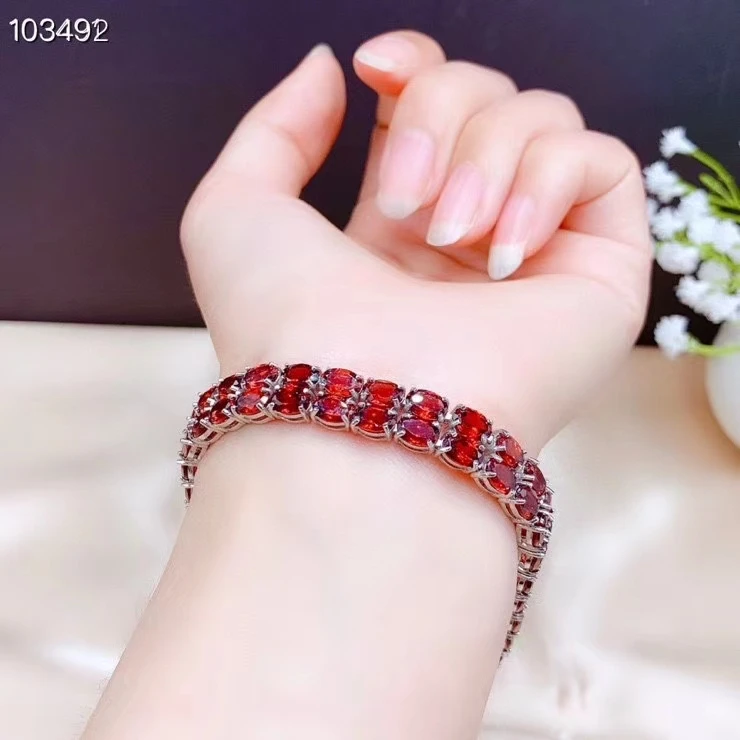 CoLife Jewelry Double Rows Garnet Bracelet for Daily Wear 50 Pieces Natural Garnet Silver Bracelet 925 Garnet Jewelry