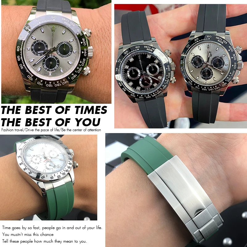 Imagem -05 - Metal Curvo End Pulseira de Borracha Apto para Rolex Gmt Silicone Sport Strap Verde Submariner Daytona Yacht Master Belt 20 mm 21 mm