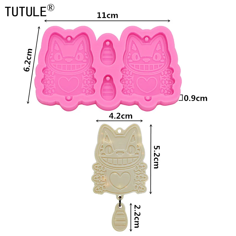 Mirror Cartoon cat pendant mold,Polymer keychain Resin mould,forms for baking fondant candies plaster clay silicone mold