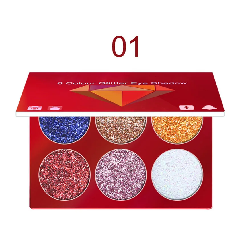 6 Màu Sắc Lấp Lánh Eyeshadow Palette Kim Cương Dạ Quang Mắt Thời Trang Nữ Lâu Sáng Bóng Bột Phấn Mắt Dụng Cụ Trang Điểm