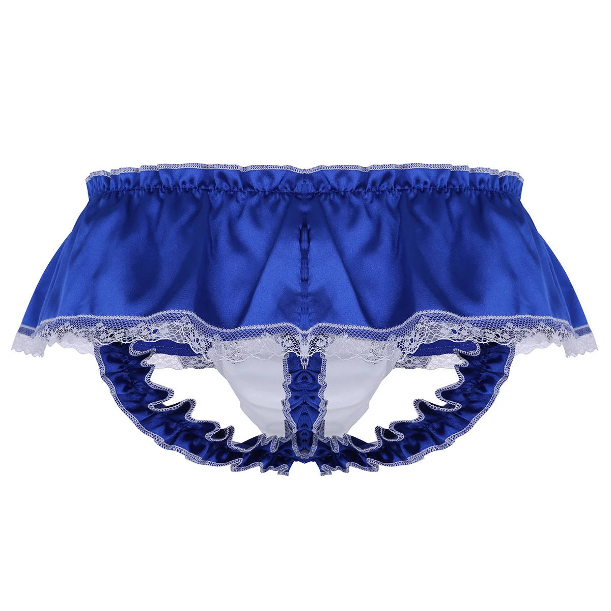 Mens Sissy Lace Skirted Panties  Sexy Maid Ruffled Shiny Satin Briefs Lingerie Underwear