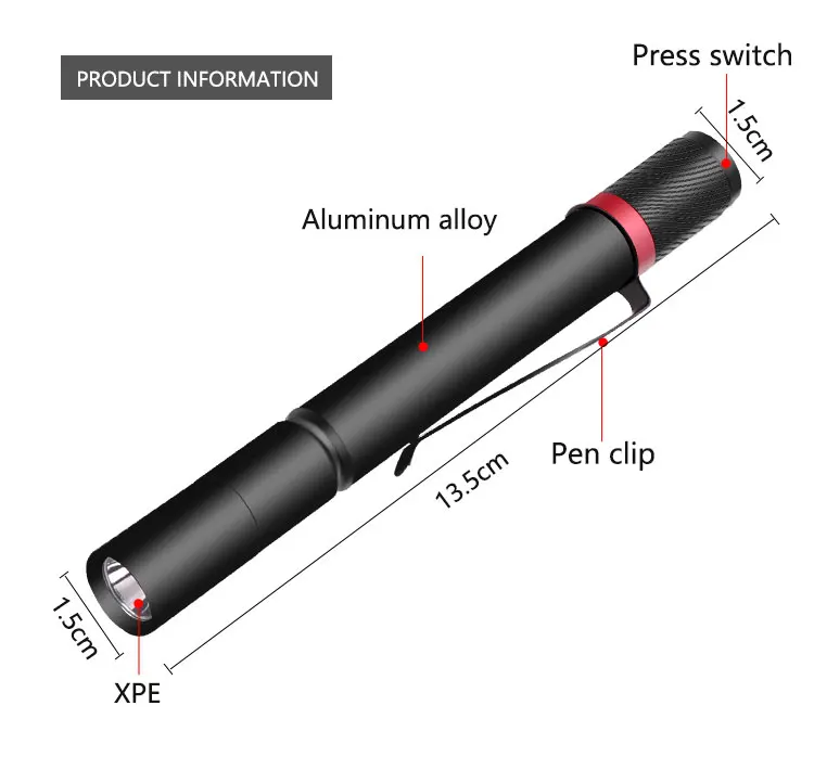 Pocketman-Mini linterna de bolsillo, llavero, bolígrafo, luz LED, Clip, luz a cuadros